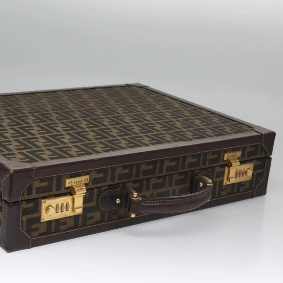FENDI Attache case Zucca Canvas Trunk Black Brown Auth 113581 - Picture 6 of 16
